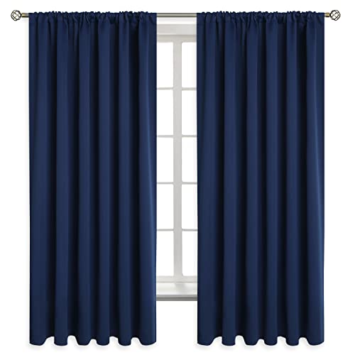 BGment Rod Pocket Blackout Curtains for Bedroom - Thermal Insulated 70 Inches Width Room Darkening Curtain for Living Room, 70 x 63 Inch, 2 Panels, Navy Blue