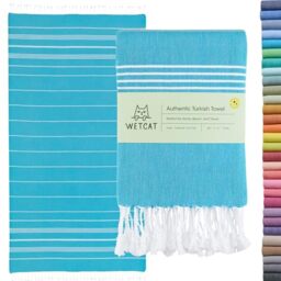 WETCAT Turkish Beach Towel Oversized 38x71 100% Cotton Sand Free Quick Dry Towel Extra Large Turkish Towel Light Travel Towel for Adults Beach Gifts Beach Accessories - Turquoise