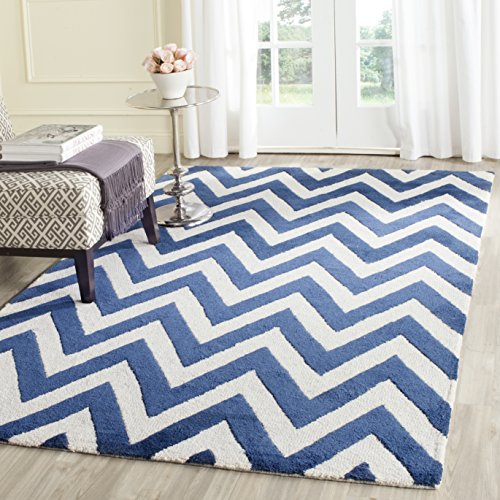 Safavieh Modern Indoor Hand Tufted Rectangle Area Rug, Cambridge Collection, CAM139, in Navy / Ivory, 152 X 244 cm for Living Room, Bedroom or Any Indoor Space