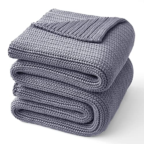 "Guohaoi Knitted Weighted Blanket for Adults, 48""x72"" 12lbs Full/Queen Size - No Beads Cooling Throw Blanket for Hot Sleepers, Home Decor Chunky Knit Heavy Blanket Use on King Size Bed, Light Grey"
