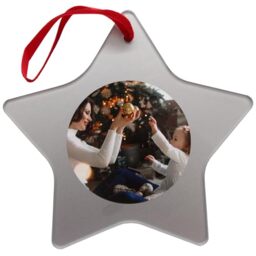 Star Photo Glass Hanging Ornament, Silver & Red Velvet String - Ideal Personalised Gifts, Stocking Fillers or Christmas Tree Decorations (Star)