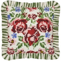 furn. Feeoni Ruffle Cushion Cover – Floral Tapestry Striped Reverse Ruffle Trim Cotton Decorative Case (Willow Green – 43x43cm)