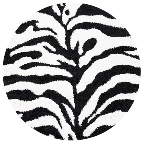 Safavieh Florida Shag Collection Shaggy Rug for Living Room Dining Room Bedroom High Pile Ivory and Black 48 x 48 Inch