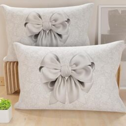 PETTI Artigiani Italiani - Pair of Pillow Cases 40 x 70 cm in Microfibre, Cushions for Bedroom Furniture, Sofa, Living Room, Set of 2 Cushion Covers, Grey Bow Pillowcase, 100% Made in Italy