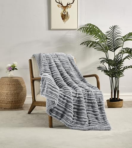 Miracle Home. Fleece Blanket Reversible Microfiber Zircon Velvet Flannel and Sherpa 280GSM-180GSM, Soft, Warm and Lightweight, Machine Washable, 220 X 240, Grey