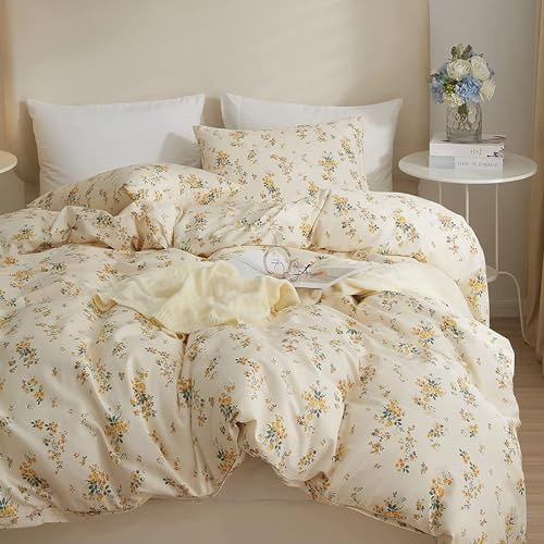 HighBuy French Botanical Comforter Set Full Yellow Floral Printed Bedding With 2 Pillowcases - 3 Piece Fluffy Comfy Cute Luxury Soft
