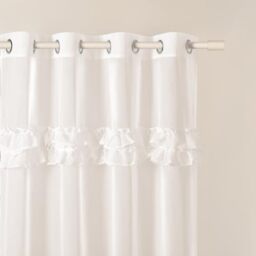 ROOM99 Curtain with Eyelets Frilla 350 x 250 cm Width x Height Living Room Curtain Transparent Modern Curtain Scarf Living Room Bedroom Cream Ruffle