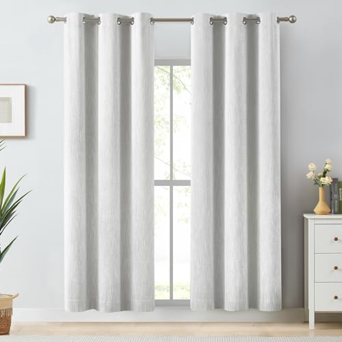 Melodieux Elegant Cotton Room Darkening Curtains for Living Room Bedroom Thermal Insulated Privacy Grommet Window Curtain Panels, 42 by 84 Inch, White(1 Panel