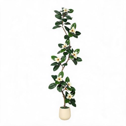 GarveeLife Artificial Plants Large 210 cm, Artificial Magnolia Tree in Planter, Artificial Plant with Magnolia Flowers, Easy Care, Artificial Plant Tree Decoration for Living Room, Office, Outdoor and