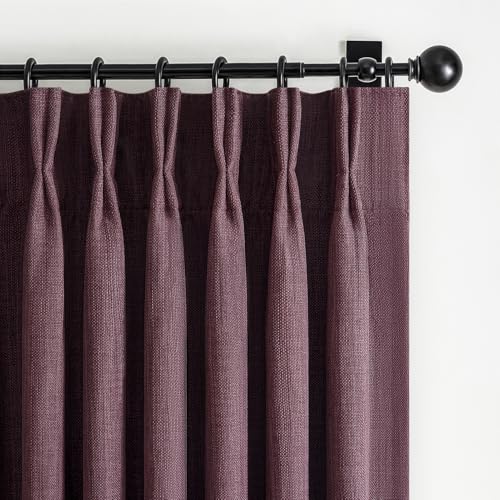 Dark Purple Blackout Pinch Pleated 84 Inch Bedroom Curtains 2 Panels Set, Memory Trained Thermal Noise Cancelling Double Layer Natural Linen Viral Windows Drapes for Living Room Light Blocking 7 FT