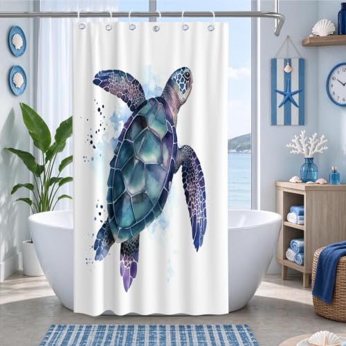 Final Friday Funny Sea Turtle Shower Curtains Ocean Animal Cartoon Kids Theme Cloth Fabric Bathroom Decor Sets with Hooks Waterproof Washable 36W x 72H inches Teal Purple