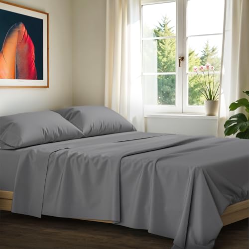 "Ashton Sheets 100% Egyptian Cotton Sheets Queen Size - Luxury 1200 Series High Thread Count Queen Size Sheets (4 PC, Dark Grey), 17"" Deep Pocket, Cooling, Sateen Hotel Bedding - Signature Collection"