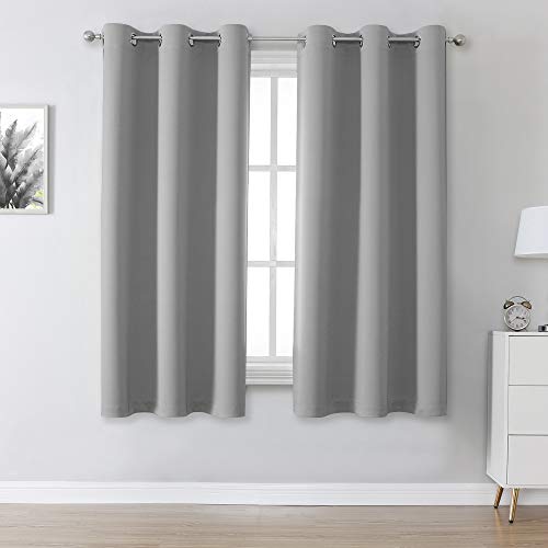 DUALIFE Light Grey Blackout Curtains Short Grommet Curtains 38 X 45 Inch Length Set of 2 Panels Thermal Insulated Solid Energy Efficient Room Darkening Bedroom Curtains