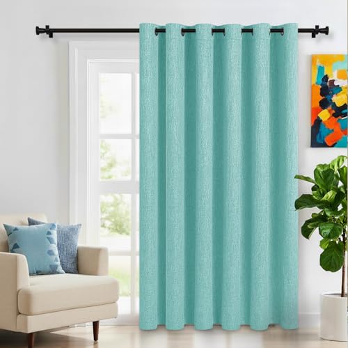 LORDTEX Linen Look Blackout Curtains for Bedroom - Extral Wide Thermal Insulated & Privacy Protection Patio Sliding Door Drape - Grommet Thick Panel for Living Room, W100 x L84 inches, Seafoam