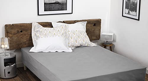 Home Linge Passion 100% Cotton Fitted Sheet – 57 Thread Count – Size 180 x 200 cm – Light Grey – 35 cm Deep – Tight Weave – Soft, Breathable, Washable – Home linge passion