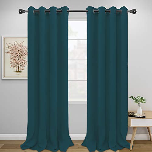 Easy-Going Blackout Curtains for Bedroom, Solid Thermal Insulated Grommet and Noise Reduction Window Drapes, Room Darkening Curtains for Living Room, 2 Panels(52x96 in,Peacock Blue)