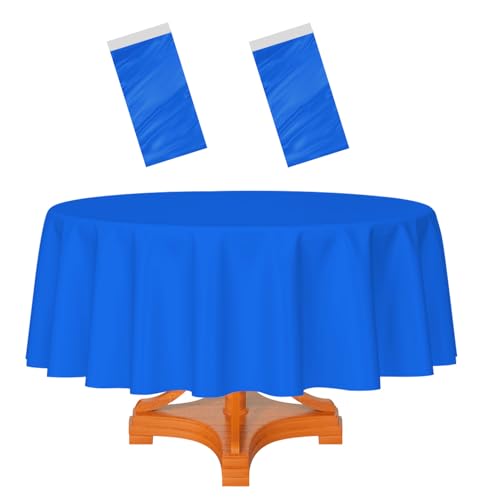 HEIPINIUYE 2 Pack Royal Blue Tablecloth Round 84 Inch Round Plastic Table Cloth Waterproof Disposable Round Table Cover for Party Birthday Camping Picnic Baby Shower Circle Tablecloth