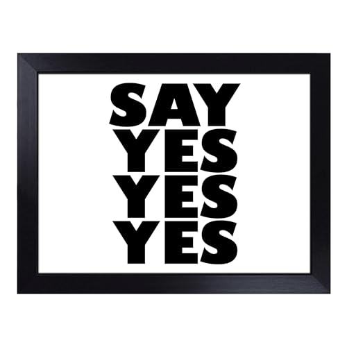 Lap Tray with Bean Bag Cushion, Say Yes Yes Yes Typography Quote - Handmade in the UK, Raised Wooden Edge, Padded Cushion, Heat-Resistant Wipe-Clean Surface, for Meals, Laptops and Crafts