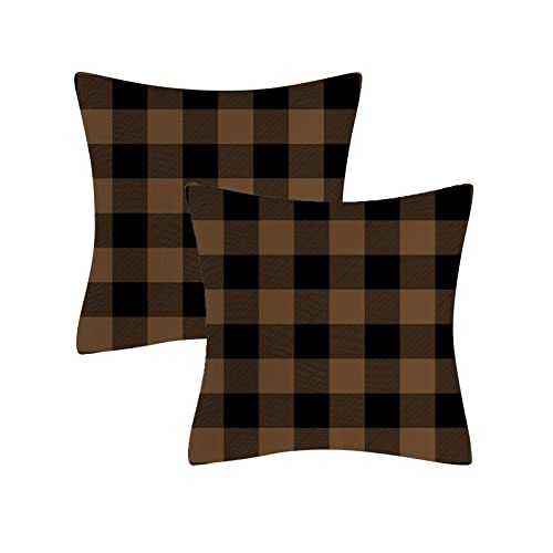 AHAHM Black and Brown Buffalo Check Plaid Throw Pillows Farmhouse Decorative Throw Pillow Case Indoor Outdoor Cushion Cover Line Pillowcase for Couch Living Room Bedroom 16 x 16 Inch Set of 2
