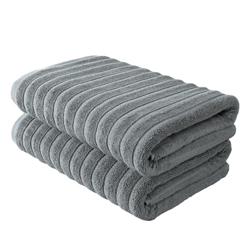 BERIBO Cloud Turkish Towel Set 100% Cotton 620gsm (Slate Grey, 2 Bath Towels)