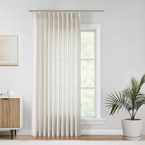 "Vision Home Natural Pinch Pleated Semi Sheer Curtains Textured Linen Blended Light Filtering Window Curtains 90 inch for Living Room Bedroom Patio Pinch Pleat Drapes with Hooks 1 Panel 60"" Wx90 L"