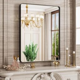 JISOSO Black Bathroom Mirror 20X30 Inch, Black Metal Framed Mirror for Wall, Rounded Rectangle Matte Bathroom Vanity Mirror with Tempered Glass, Anti-Rust, Horizontal/Vertical