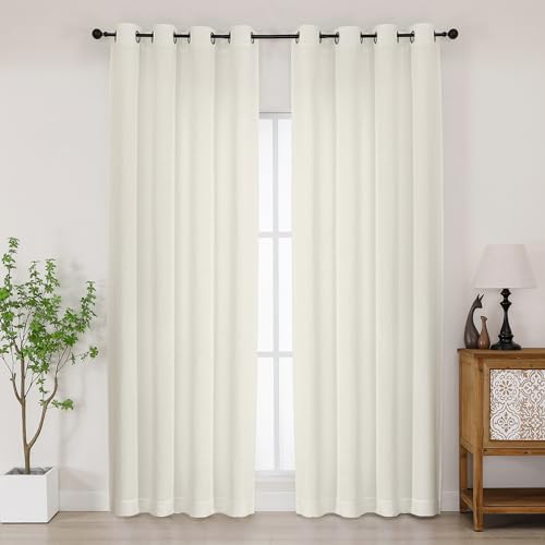 Chyhomenyc Ivory Curtains 84 Inches Long 2 Panels Set, Light Filtering Faux Linen Textured Soft Airy Window Curtains for Living Room Bedroom, Thick Modern Privacy Grommet Drapes, 50Wx84L, 2PCS