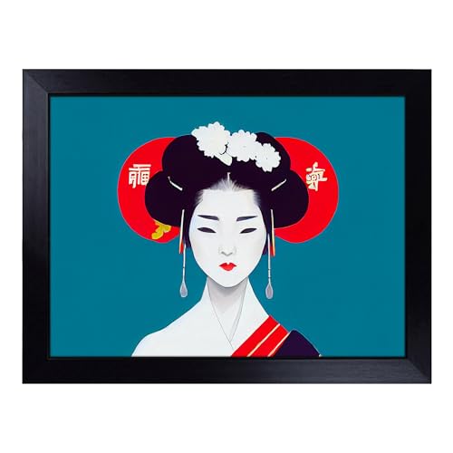 Lap Tray with Bean Bag Cushion, Beautiful Geisha - Handmade in the UK, Raised Wooden Edge, Padded Cushion, Heat-Resistant Wipe-Clean Surface, for Meals, Laptops and Crafts
