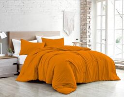 Jenny Sesal Bed Duvet Cover Set – Solid Colour – 100% Pure Cotton – Made in Italy Double – Single – Duvet Cover and Pillowcases Set (Orange, Single)