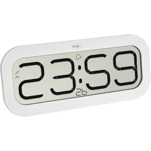 TFA Dostmann Digital radio-controlled clock BimBam, 60.4514.02, with hourly chime (Big Ben, bells, birds, cuckoo, singing bowl), large display, white