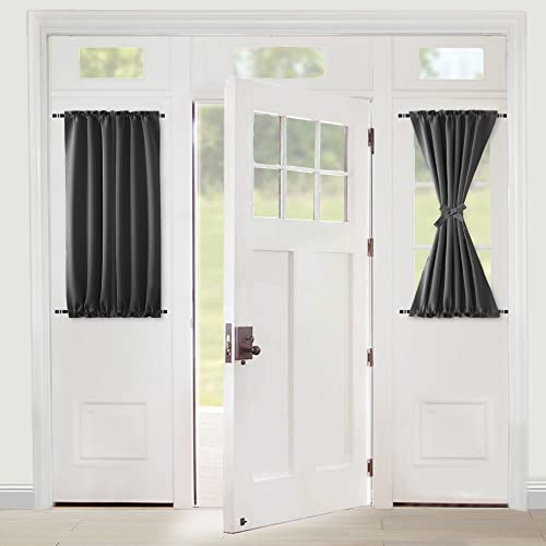 XWZO Door Curtains for Window, Thermal and Room Darkening for French Door, Rod Pocket Blackout Curtains for Kitchen, 25 x 40 Inches Long, Dark Grey, 1 Panel