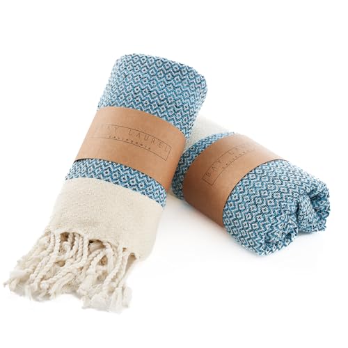 BAY LAUREL Turkish Hand Towel ??? Pack of 2 - Soft & Absorbent Decorative Towels for Bathroom, Hand, Face, Hair, Gym, Yoga, SPA, Kitchen & Tea (Turquoise, Diamond 15x26 Inches (Set of 2)