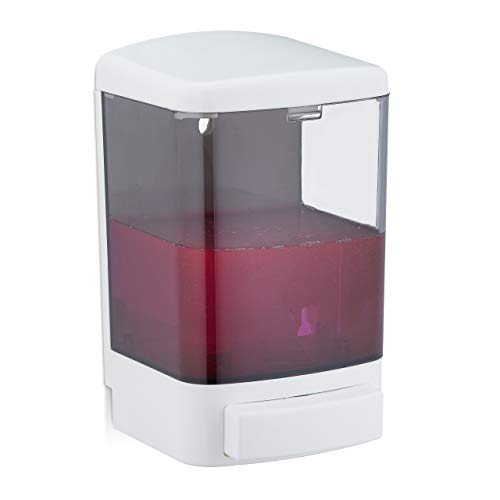 Relaxdays Soap Dispenser, 1000 ml Volume, Easy to Refill, Bathroom & Kitchen Dispenser, Wall-Mount, Plastic, White/Black