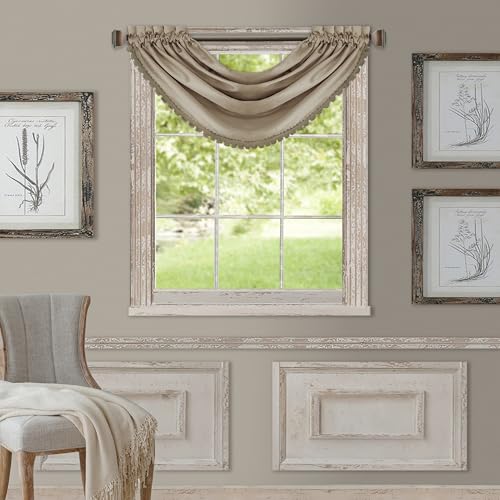 "Elrene All Seasons Room-Darkening Waterfall Window Valance, Accessory for Bedroom or Living Room Windows with Rod Pocket Tabs, 52"" x 36"", Taupe, 1 Valance"