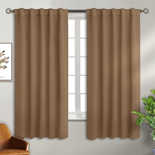 BGment Rod Pocket and Back Tab Blackout Curtains for Bedroom - Thermal Insulated Room Darkening Curtains for Living Room, 2 Window Curtain Panels (42 x 63 Inch, Taupe)