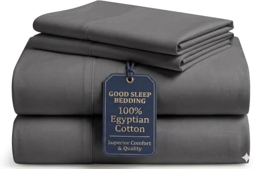 Good Sleep Bedding Cal King Sheet Set - 4 Piece, 100% Cotton Sheets, 800 TC, Soft & Breathable California King Sheet Sets Deep Pocket, Sateen Weave California King Bed Sheets - Dark Gray Sheets