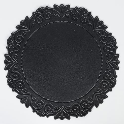 Set of 6 Black Round PVC Placemat Floral Decoration