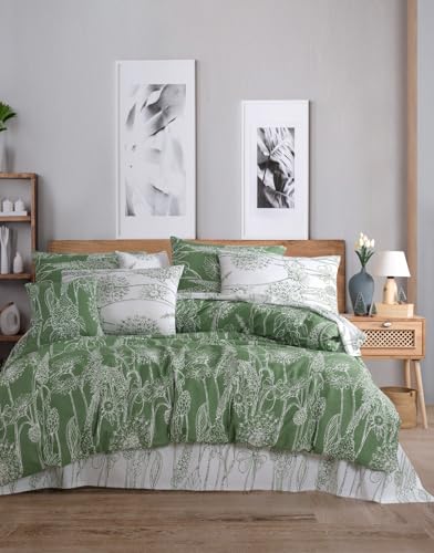 Nuit Des Rêves Ranforce Double Quilt Cover Set (200 x 200 cm), 100% Cotton, Green & White, Includes 2 Pillowcases (80 x 80 cm), Machine Washable at 40°C, Soft and Durable
