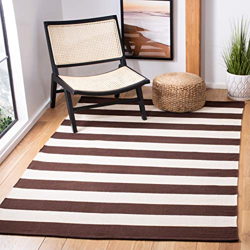 Safavieh Modern Indoor Flatweave Rectangle Area Rug, Montauk Collection, MTK712, in Chocolate / Ivory, 122 X 183 cm for Living Room, Bedroom or Any Indoor Space