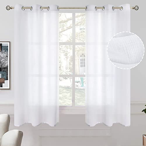 BGment Natural Linen Sheer 63 Inch Curtains 2 Panel Set for Bedroom, Privacy Curtains Grommet Semi Sheer Light Filtering Casual Textured Drapes for Living Room, (Each 38 x 63 Inch, White)