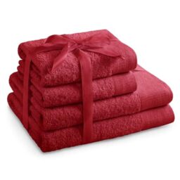 AmeliaHome Set 4pcs 2 Towels 50x100 cm and 2 Bath Towels 70x140 cm 100% Cotton Absorbent Dark Red Amari