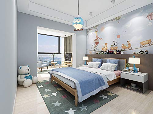 Am-Light Modern Ceiling Light with Pendant Owl Shade for Children's Bedroom Decoration, Blue