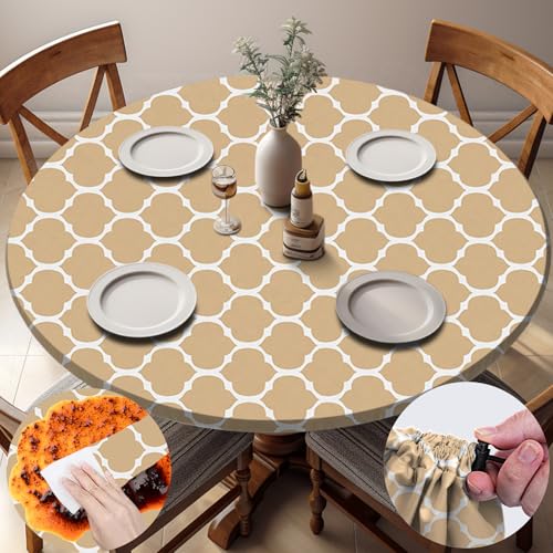 "opstellen Fitted Round Tablecloth Weather Proof Table Cloth Heavy Duty Polyester Indoor Outdoor Circle Cover for 45-54"" Tables Outside Parties Gear Gifts Spring Summer Fall Picnic Garden Necessities"