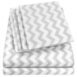Sweet Home Collection Microfiber Deep Pocket Set-Extra Pillow Cases, Value, Chevron Gray, Full