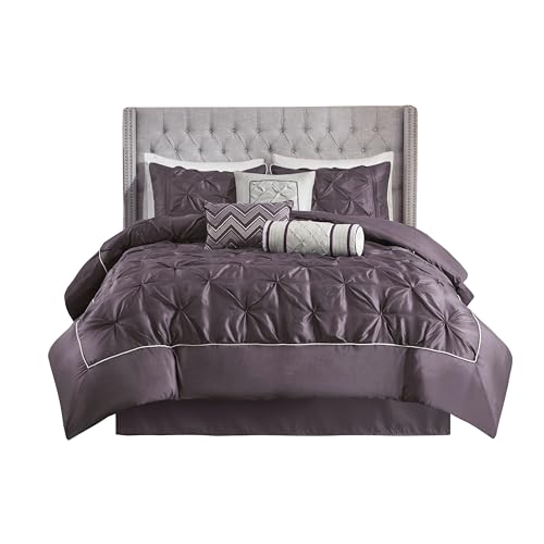 "Madison Park All Season Down Alternative Bedding with Matching Shams, Decorative Pillow, Polyester, Plum, Queen(90""x90"")"