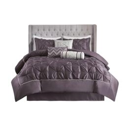"Madison Park All Season Down Alternative Bedding with Matching Shams, Decorative Pillow, Polyester, Plum, Queen(90""x90"")"
