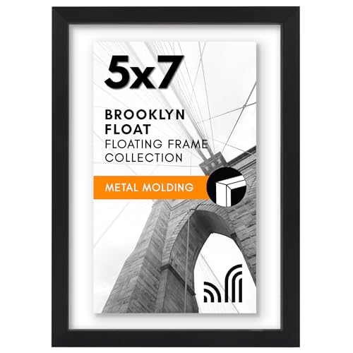 Americanflat Aluminum 5x7 Floating Picture Frame with Shatter-Resistant Glass - Use as 5x7 Picture Frame or 4x6 Picture Frame - Signature Float Collection - Photo Frame for Wall Display - Black