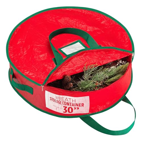"Christmas Wreath Storage Bag - 30"" X 7"" - Durable Tarp Material, Zippered, Reinforced Handle and Easy to Slip the wreath In and Out. Protect Your Holiday Wreath from Dust, Insects, and Moisture."