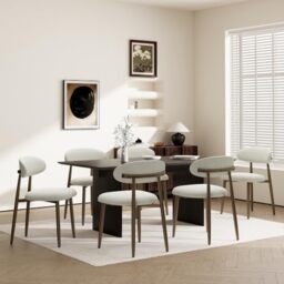 Dining Chairs Set of 6, Upholstered Dining Room Chairs with Ergonomic Curved Backrest, Metal Frame Kitchen Chairs, Modern Fabric Accent Chairs for Dining Room, Kitchen, Living Room, Bedroom,Beige