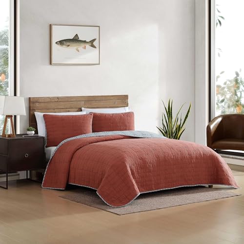 Eddie Bauer - Queen Quilt Set, Soft Reversible Bedding with Matching Shams, Fishing Inspired Home Decor (Troutdale Orange, Queen)